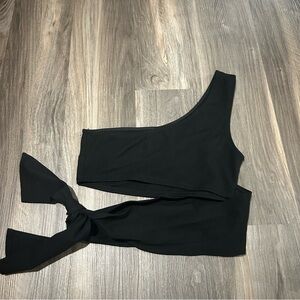 Urban outfitters black side tie one shoulder cutout cropped tank top